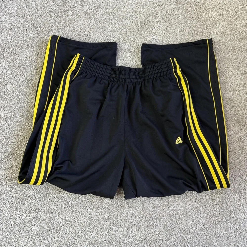 Adidas Track Pants Mens Large Black Knit Elastic Waist Side Stripe Soccer Gym